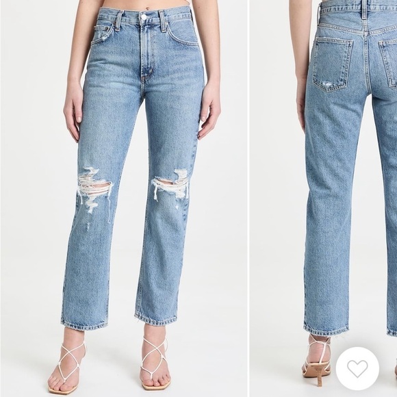 Agolde Denim - Agolde Mia Mid Rise Straight Leg Distressed Jeans in Rule Size 29